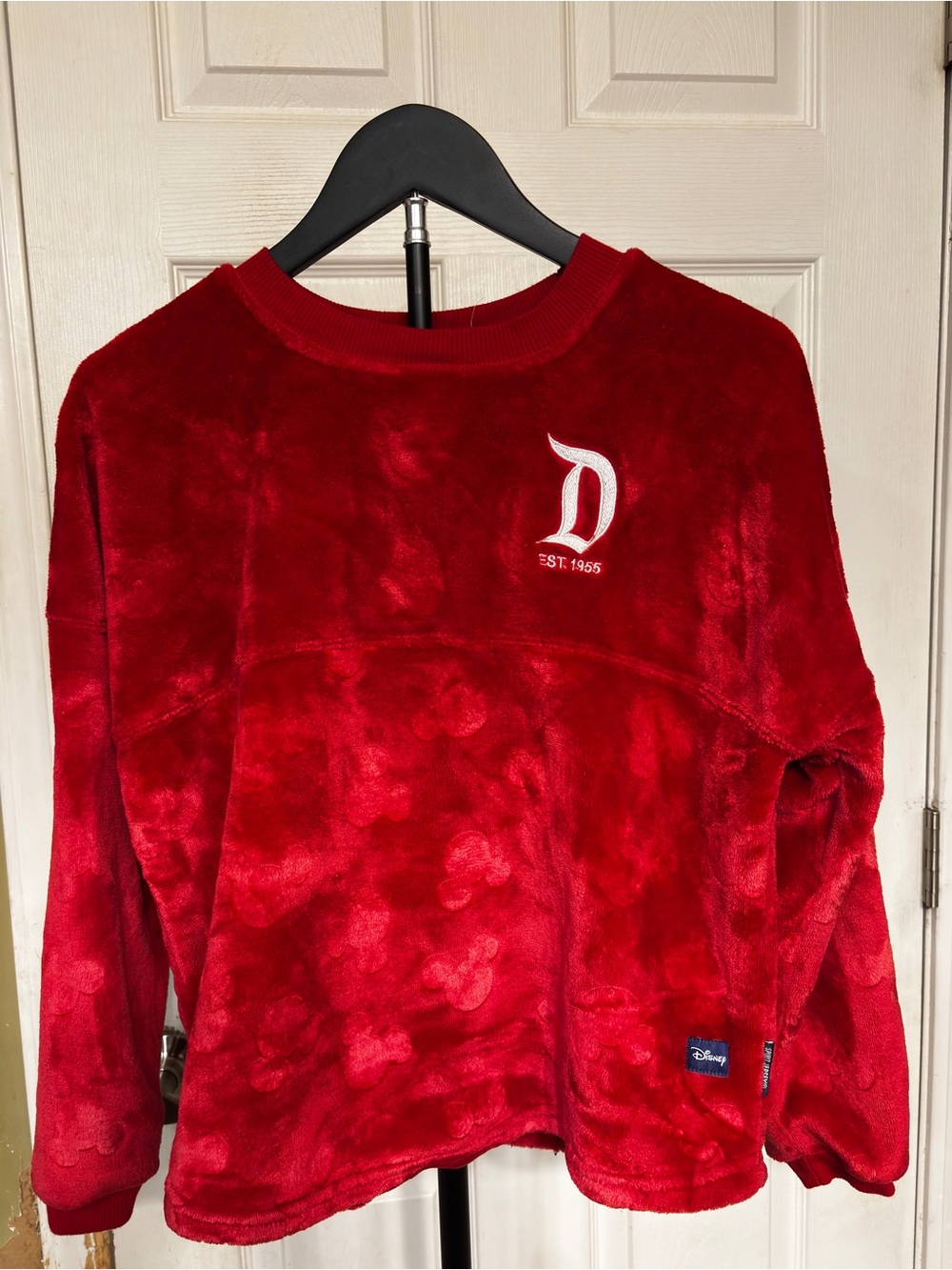 Disney Red Plush Crewneck with White 'D' Logo